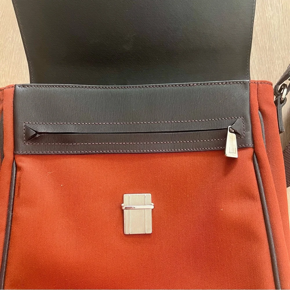 Dunhill Shoulder Sling Bag Canvas Leather Crossbody Orange Black‎ Made In Italy